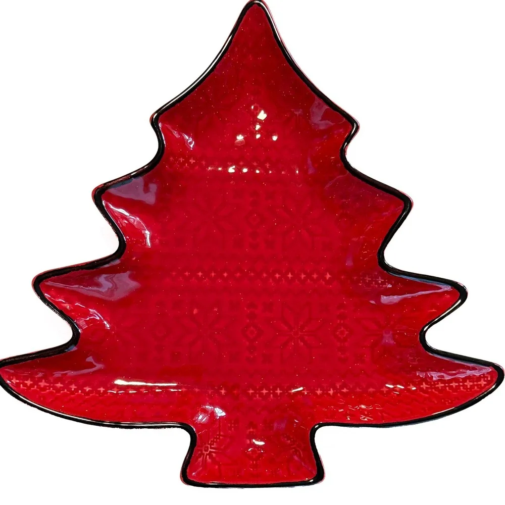 Southern Living Red Christmas Tree Platter Set of 2 Handcrafted Portugal